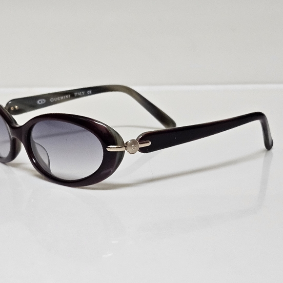 Guchini Sunglasses Burgundy Frame With Gray Gradient Lenses Gold Hardware - Picture 3 of 16